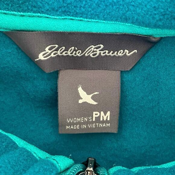NEW EDDIE BAUER Quarter Zip Fleece Jacket Teal Blue Green Size Medium Petite - Picture 5 of 6